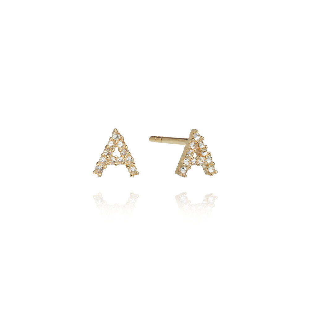 A pair of 18ct Gold Diamond Initial A Stud Earrings | Annoushka jewelley